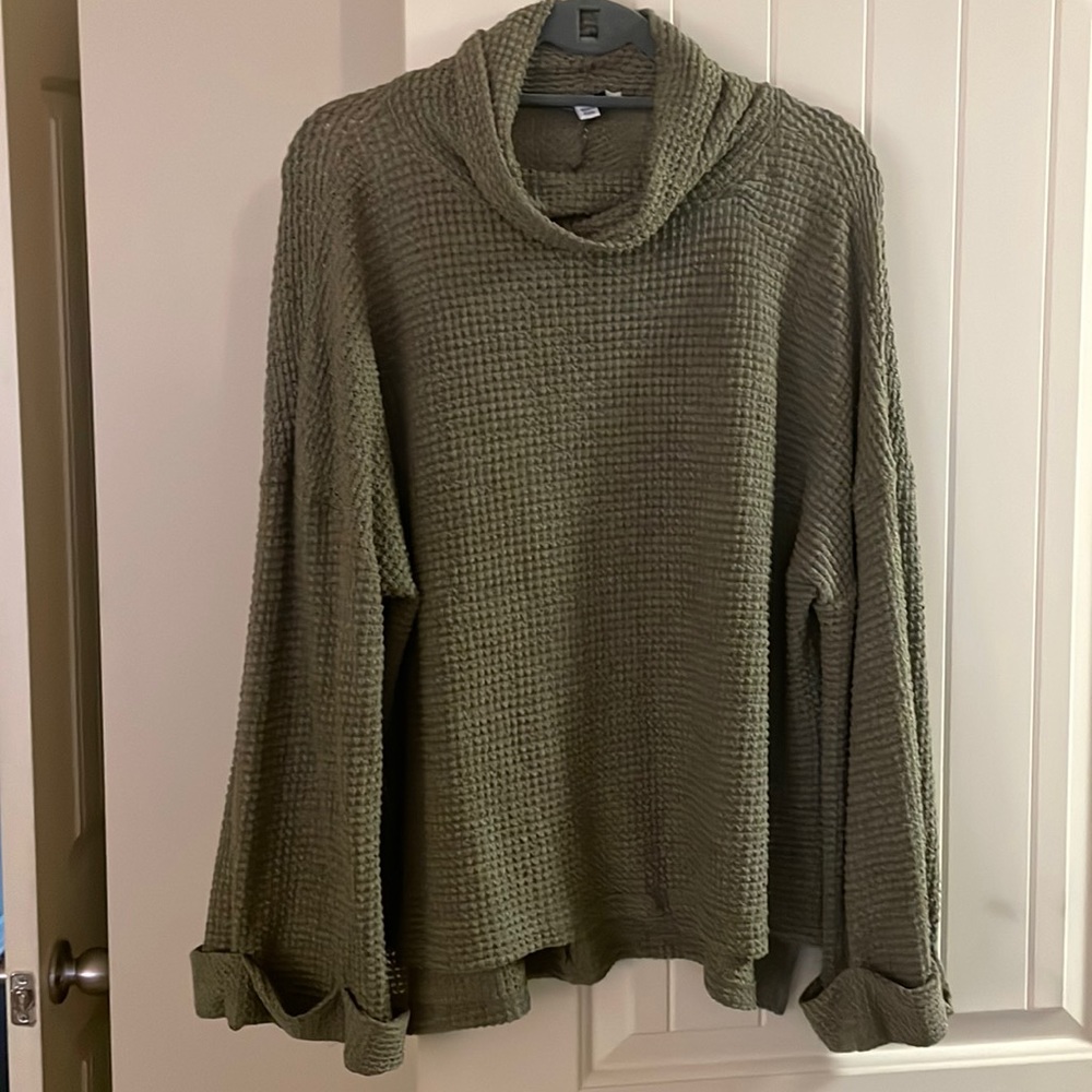 Waffle knit green sweater